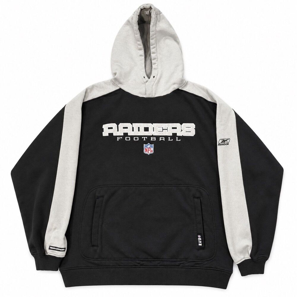 Y2K Oakland Raiders Sweatshirt Mens Large Black Gray NFL Football Hoodie Reebok
